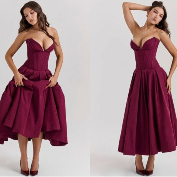 House of CB Dresses & Skirts - Lady wine midi corset dress